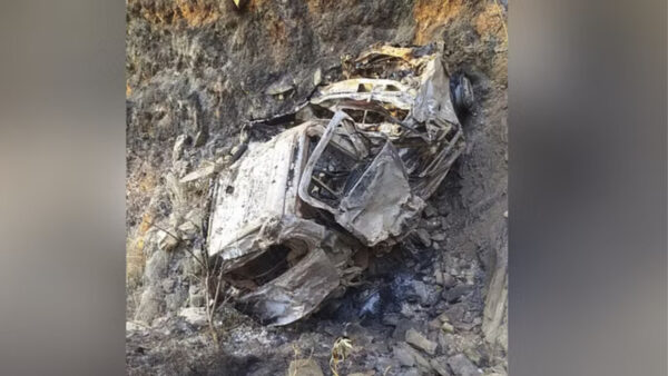 A car burst into flames after falling into a 300 feet deep ditch. - Photo: Diary Times