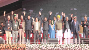 CM Sukhvinder Singh Sukhu and other Congress party leaders during a public meeting in Dharamshala in Kangra district. - Photo: Diary Times