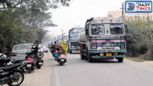 Oil tanker leaves for petrol pumps in Una. - Photo: Diary Times