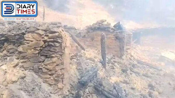 Mud houses burnt due to forest fire. - Photo: Diary Times