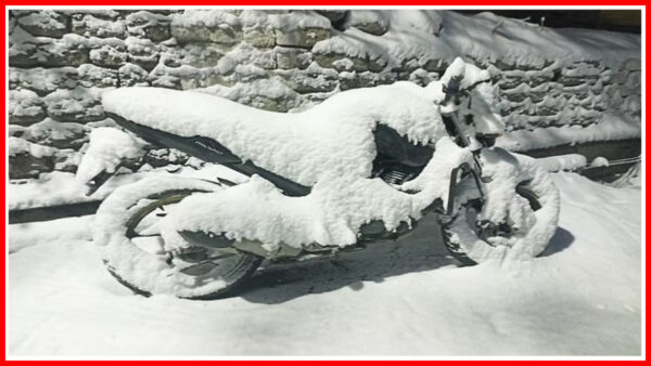 Snow covered bike. - Photo: Diary Times