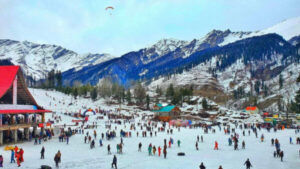 Tourists in snow covered Solangnala of Manali. - Photo: Diary Times