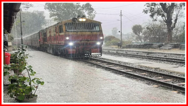 Train going amidst hailstorm. - Photo: Diary Times