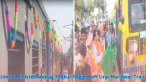 Union Minister Anurag Thakur flagged off the train from Una railway station to Haridwar - Photo: Diary Times