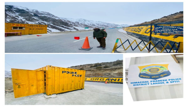 = Darcha police Checkpost, situated among the stunning Himalayan landscape. Officers are seen manning their posts, ensuring the safety of travelers. Its reopening on April 10th signifies renewed vigilance in safeguarding the region and its inhabitants. 