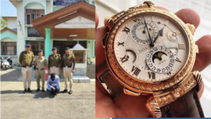 Accused with police team, picture of precious watch