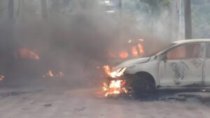 Vehicles caught in the fire.