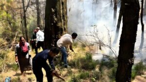 JICA and forest department team controlling the fire