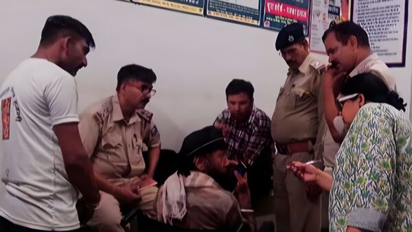 Police interrogating the person injured in the attack