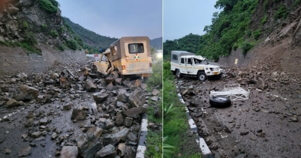 Major accident on Kalka-Shimla NH: On Monday morning at around 2:30, stones fell from the mountain on a Bolero camper with Punjab number, one dead and three in critical condition