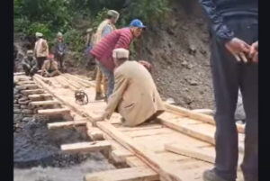 Villagers built temporary wooden bridge after cloudburst disasters