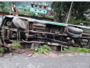 HRTC bus overturned on the road as soon as it started