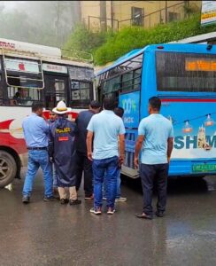 HRTC and private buses collide, traffic jam