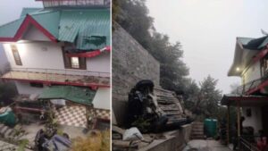 Himachal : Car loses control on Mandi bypass four-lane national highway, crashes into house courtyard near Tunnel 6, Malori; four youths injured