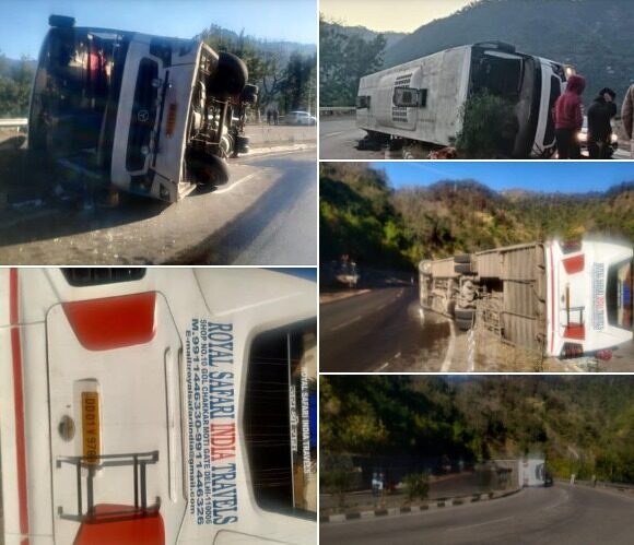 Luxury Bus Overturns in Solan, Major Accident Averted