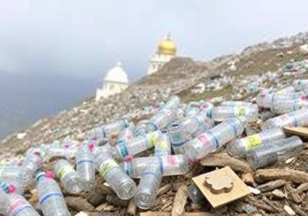 Plastic bottles waste on Shrikhand mahadev route