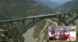 PM Modi inaugurating the Chenab Railway Bridge