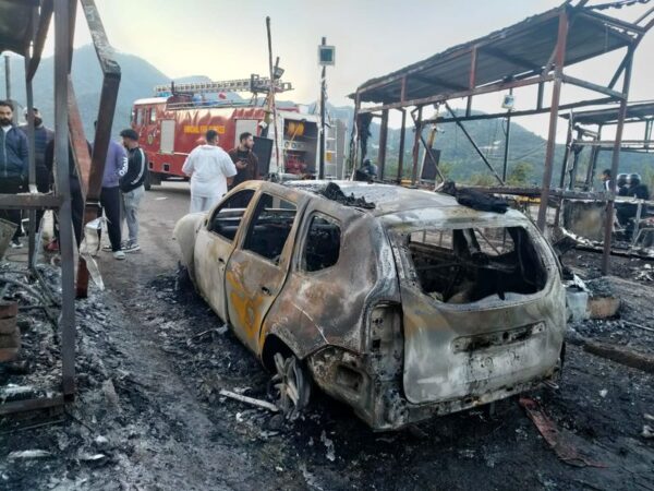Car Gutted in Fire at Parwanoo Toll Barrier